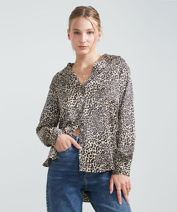 Blusa Con Estampado De Animal Print, Beige, hi-res image number null