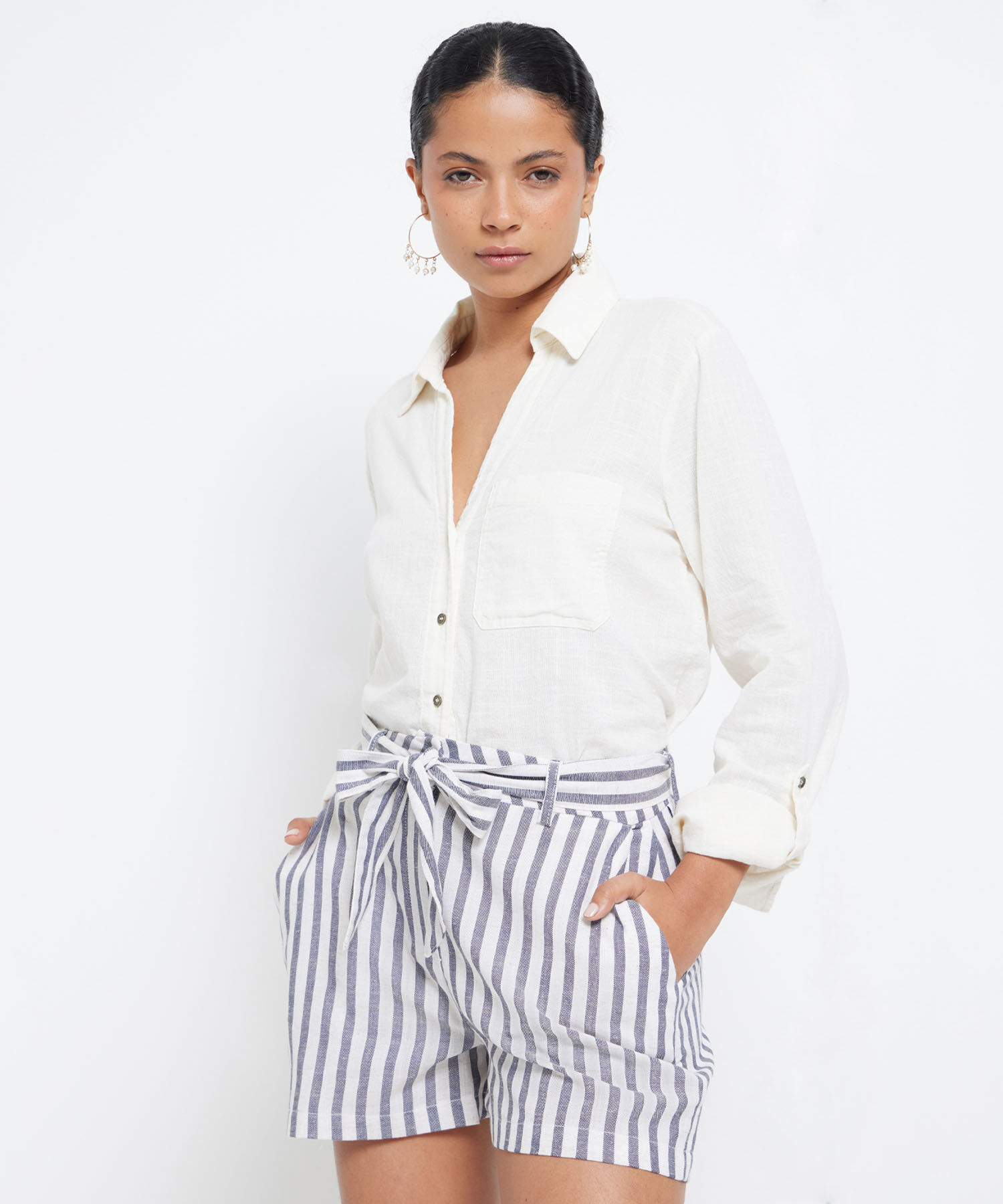 Short Rayas Verticales Cinturon En Tela Para Mujer Compra Online SEVEN SEVEN