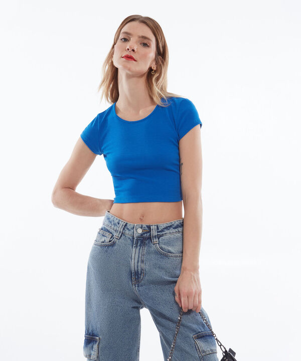Camiseta Manga Corta Con Cut Out, AzulRey, hi-res image number null