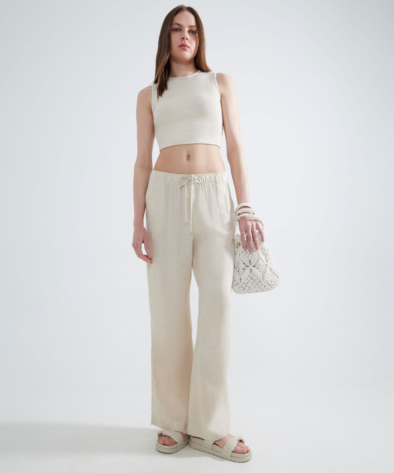 Pantalon Fluido en Efecto Lino Compra Online SEVEN SEVEN