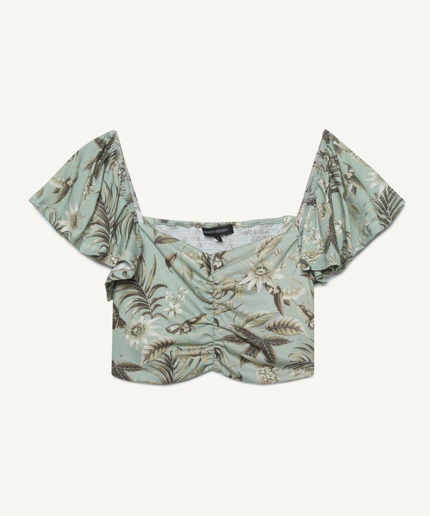 Camiseta Para Mujer Tipo Crop Manga Corta Con Recogido En Frente, VerdeClaro, hi-res