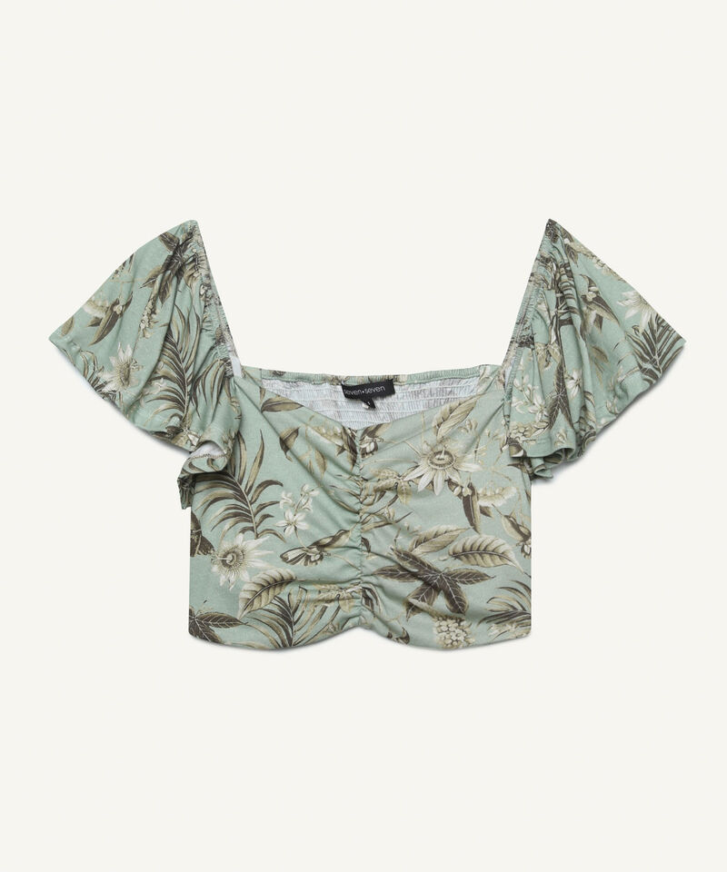 Camiseta Para Mujer Tipo Crop Manga Corta Con Recogido En Frente, VerdeClaro, hi-res
