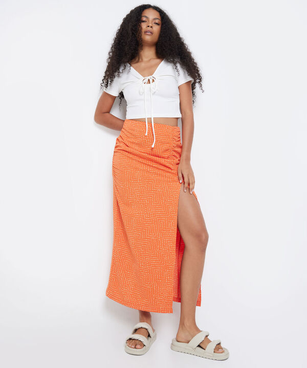 Camiseta Escotada En V Con Cut Out, Crudo, hi-res
