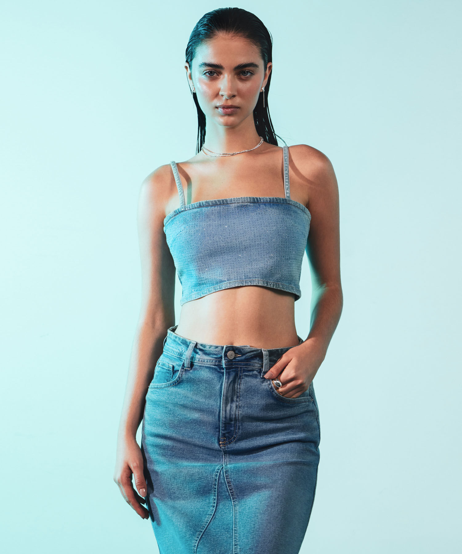 Crop Top en Denim Compra Online SEVEN SEVEN