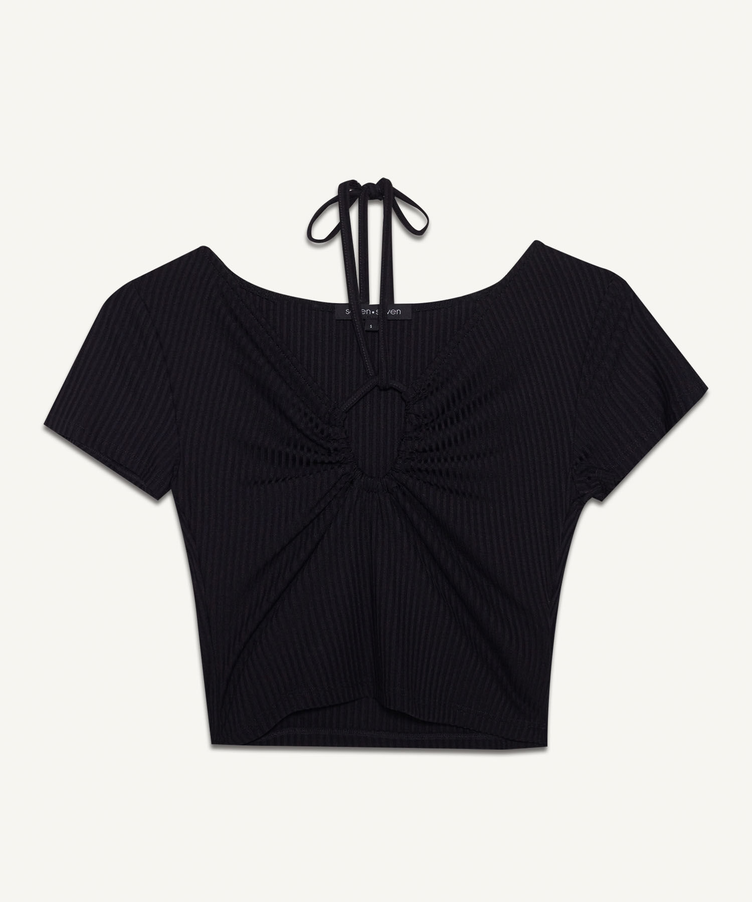 Camiseta Escotada En V Con Cut Out, Negro, hi-res