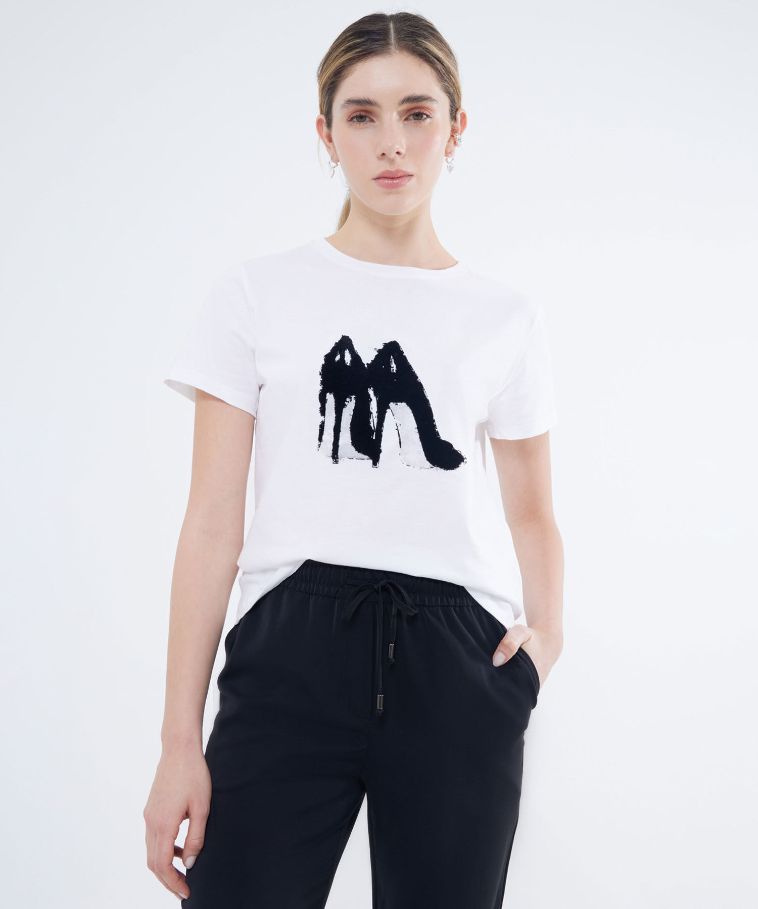 Camiseta blanca estampada mujer clearance