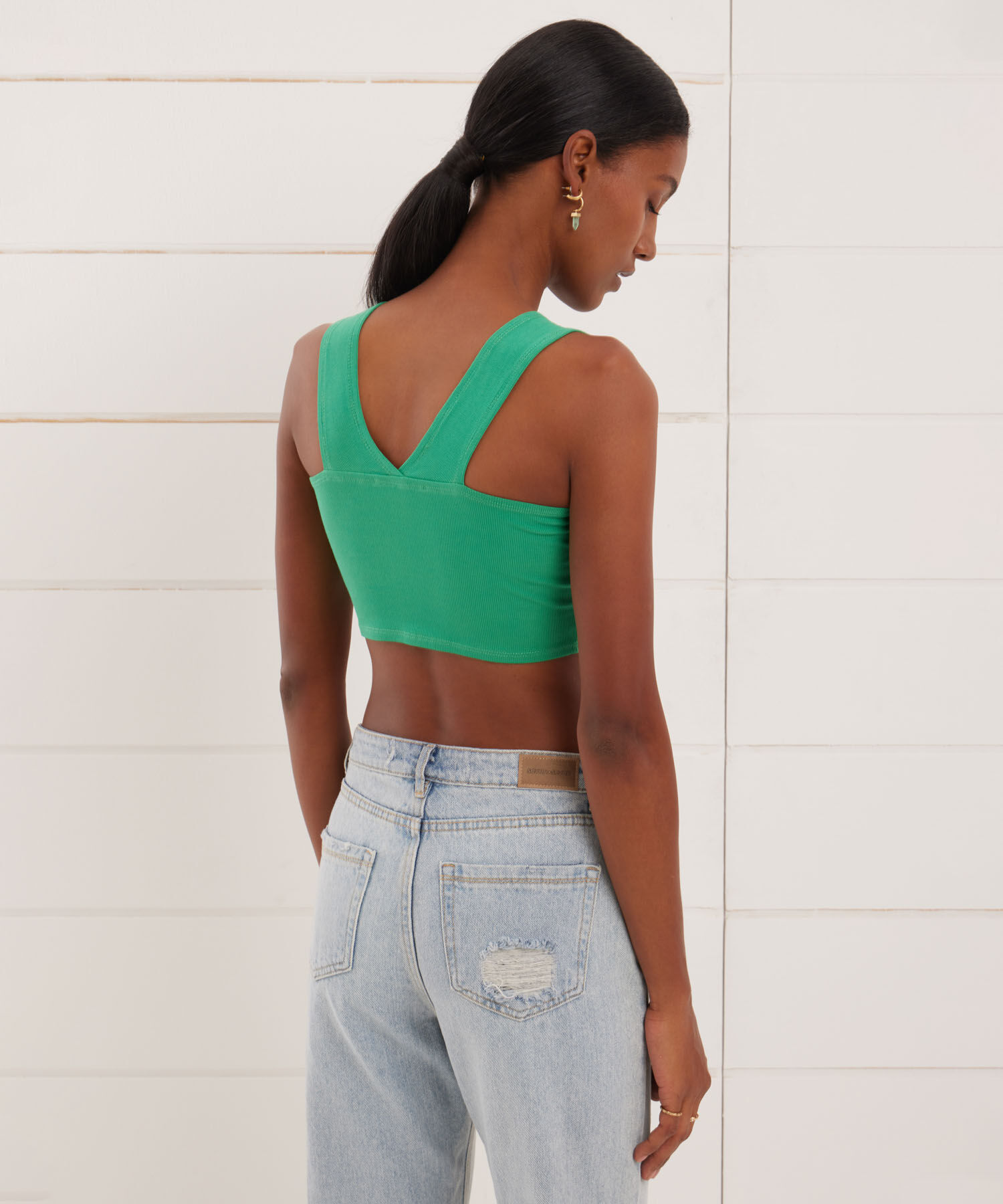 Camiseta Para Mujer Tipo Crop De Tiras Anchas, Verde, hi-res