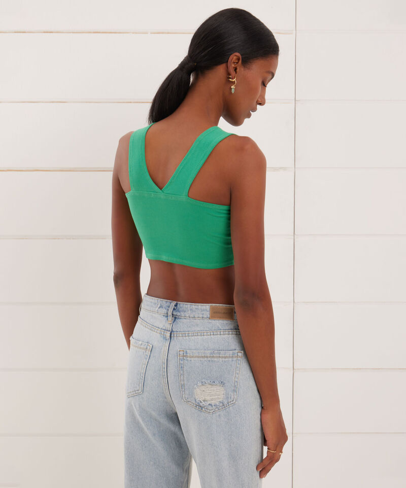 Camiseta Para Mujer Tipo Crop De Tiras Anchas, Verde, hi-res