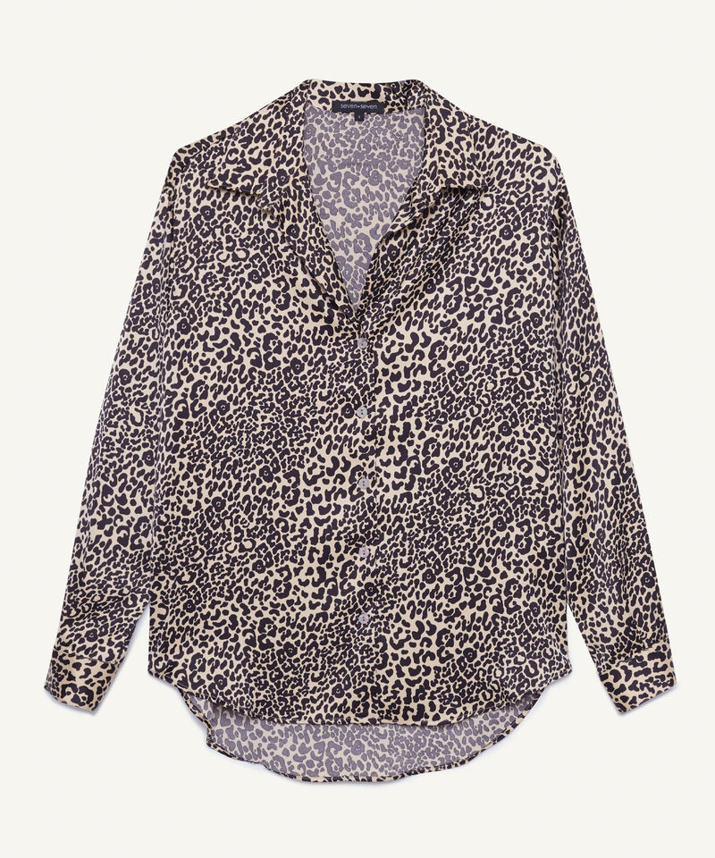 Blusa Con Estampado De Animal Print, Beige, hi-res