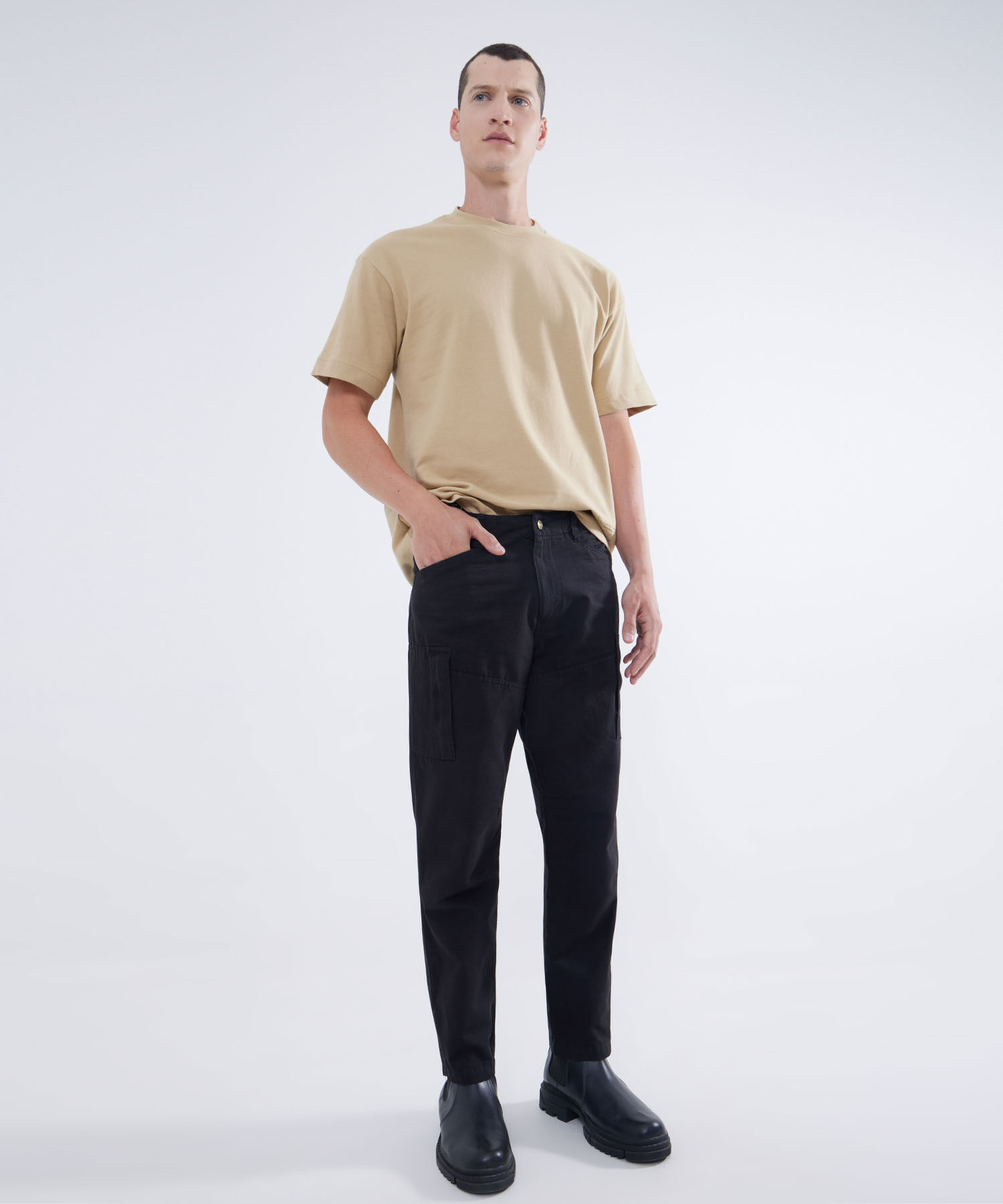 Pantal&oacute;n Cargo con Cortes, Negro, hi-res