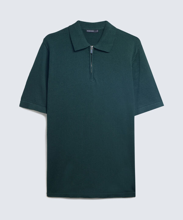 Polo Tejida Tricot con Cierre, VerdeOscuro, hi-res