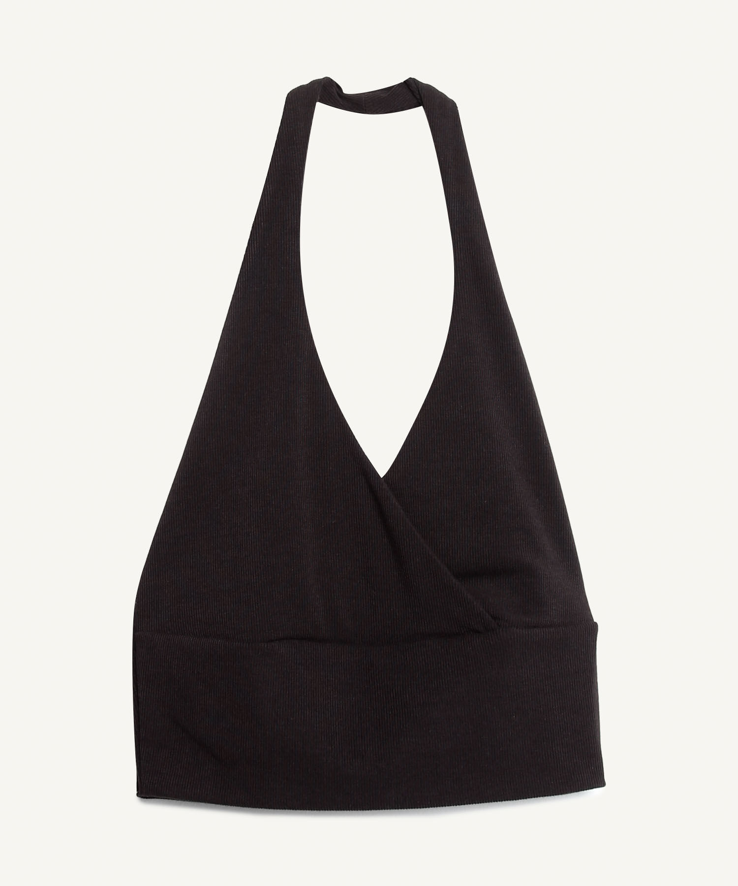 Crop De Rayas Con Cuello Halter En Rib Para Mujer, Negro, hi-res