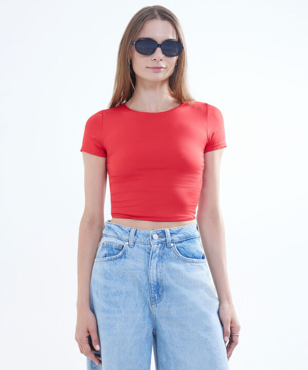 Crop Top Manga Corta, Rojo, hi-res