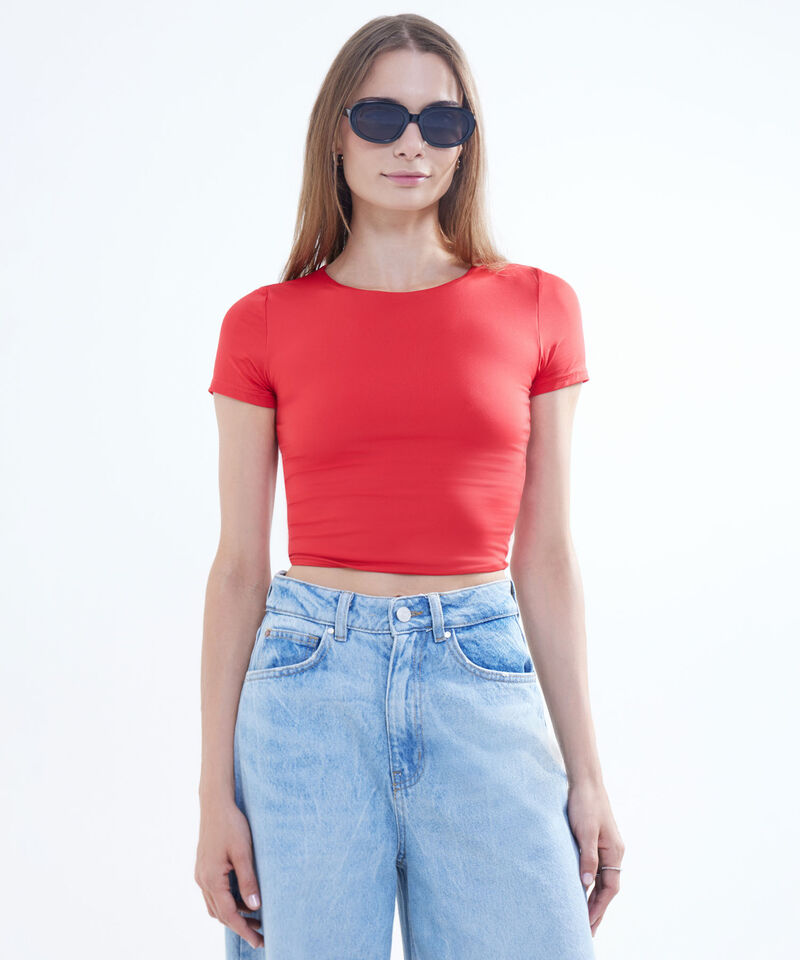 Crop Top Manga Corta, Rojo, hi-res
