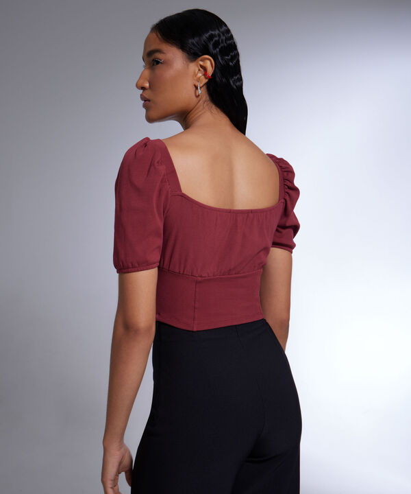 Camiseta Para Mujer Con Manga Abullonada, Vino, hi-res