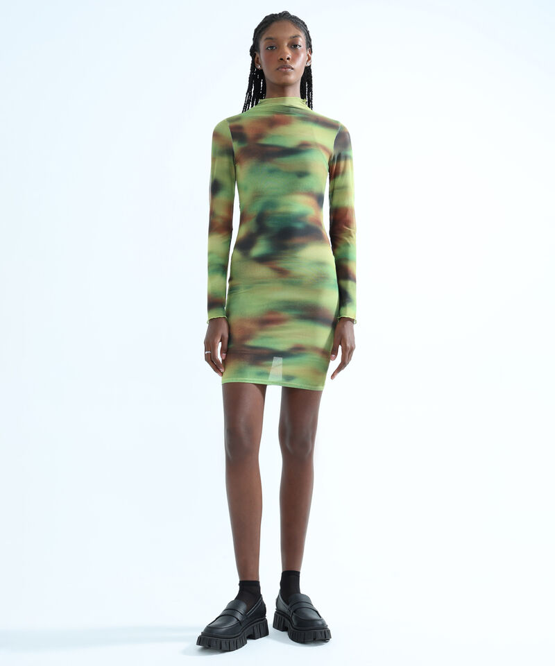 Vestido Estampado en Mesh, VerdeClaro, hi-res