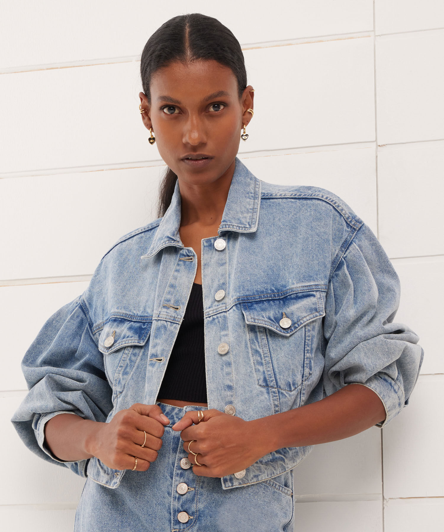 chamarra de mezclilla manga globo