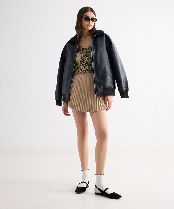 Cardigan Corto Animal Print, Camel, hi-res