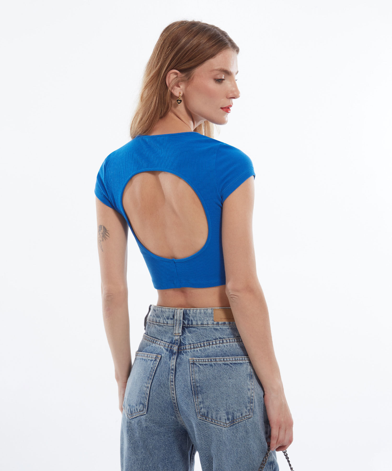 Camiseta Manga Corta Con Cut Out, AzulRey, hi-res