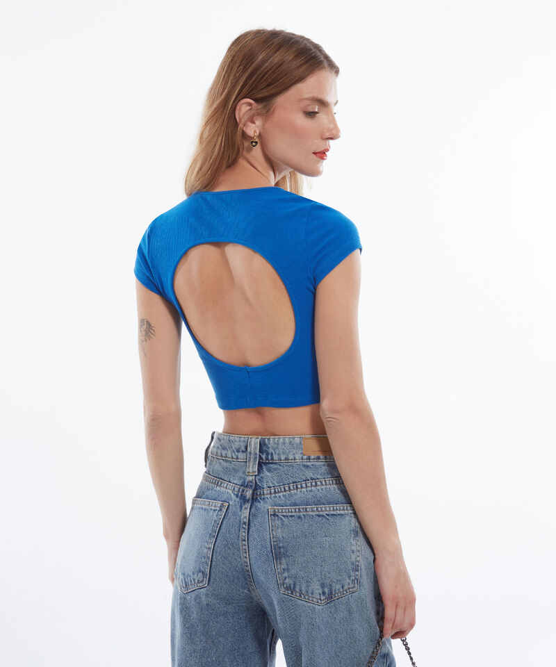 Camiseta Manga Corta Con Cut Out, AzulRey, hi-res