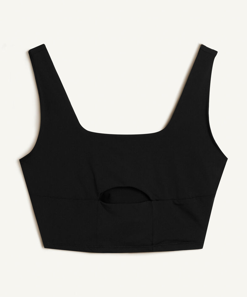 Camiseta Para Mujer Tipo Crop Manga Sisa Con Cut Out, Negro, hi-res