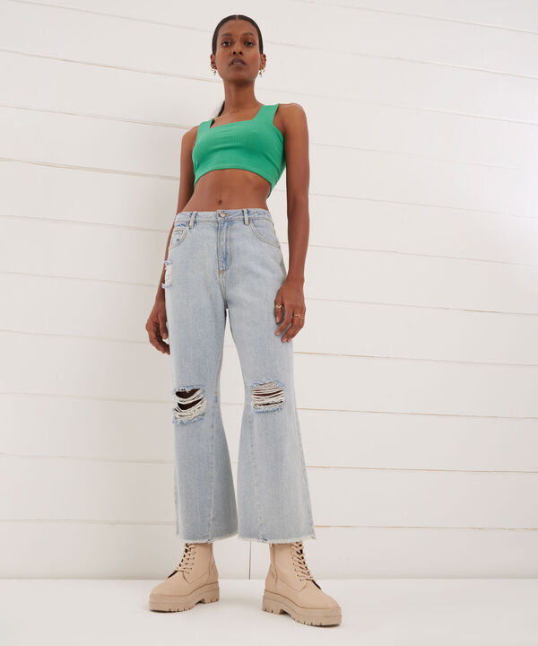 Camiseta Para Mujer Tipo Crop De Tiras Anchas, Verde, hi-res