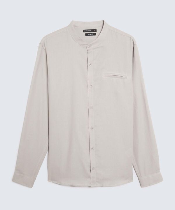 Camisa Texturizada Cuello Mao, Beige, hi-res