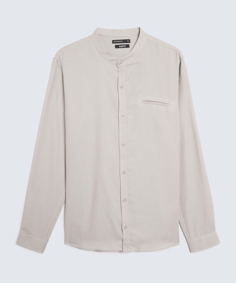 Camisa Texturizada Cuello Mao, Beige, hi-res